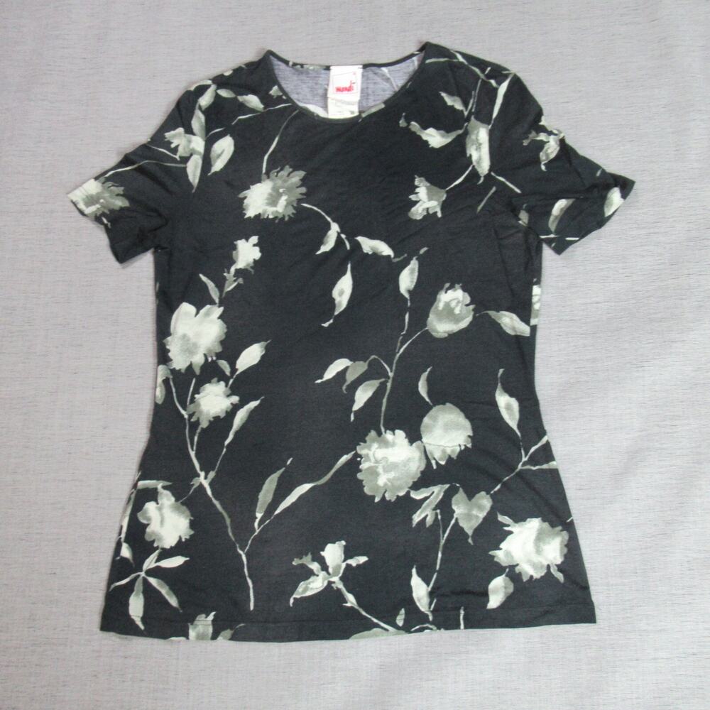 Vintage Mondi Top Womens Size 38 Black Floral Momcore Soft Casual 70s 80s Blouse
